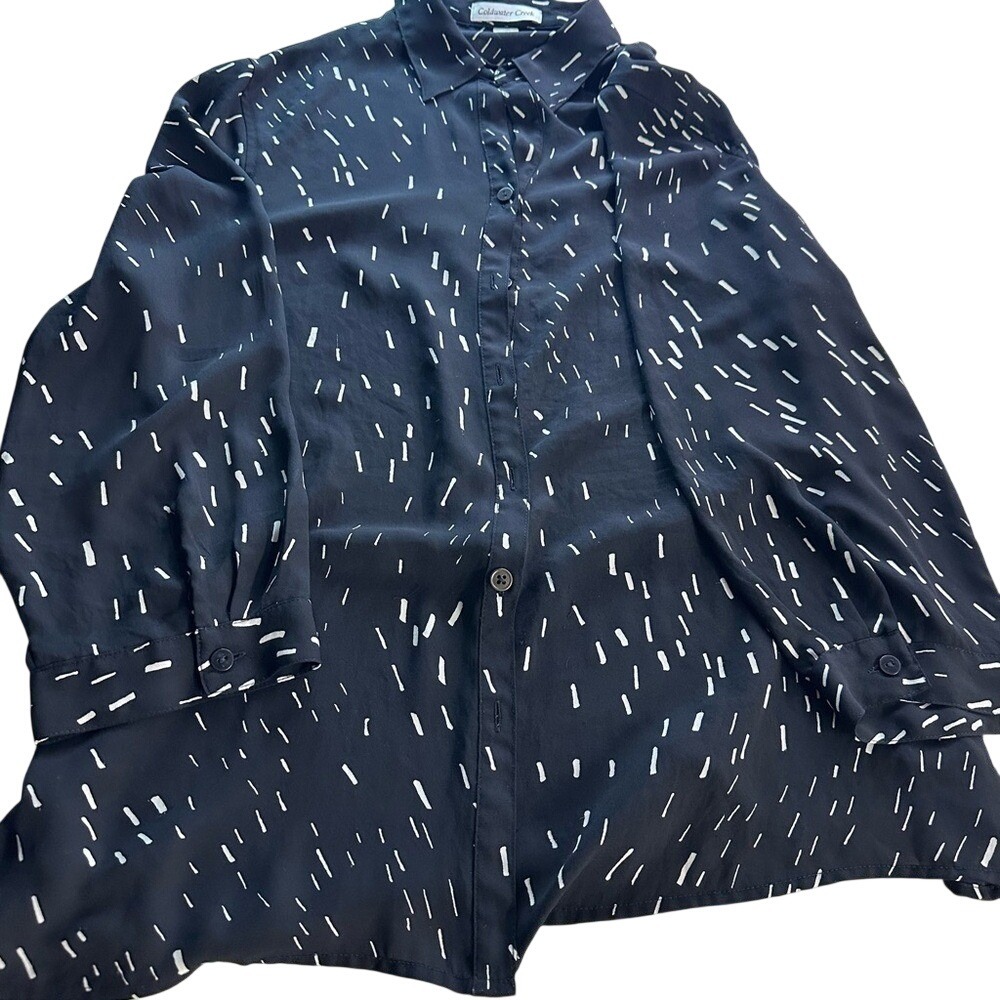 Coldwater Creek Women's Black Abstract Print Button Front Blouse Size L 14